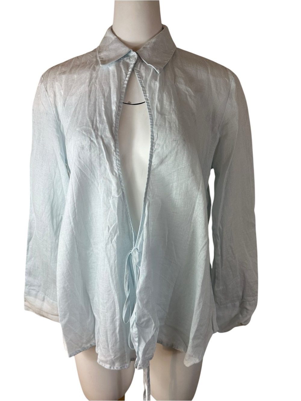 Witchery 100% Linen Collared Tie Front Top Light Blue Size 10